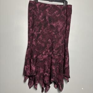 Vintage Y2K Whimsy Goth Maroon Red Floral Long Skirt Tie Dye Made In Canada 16